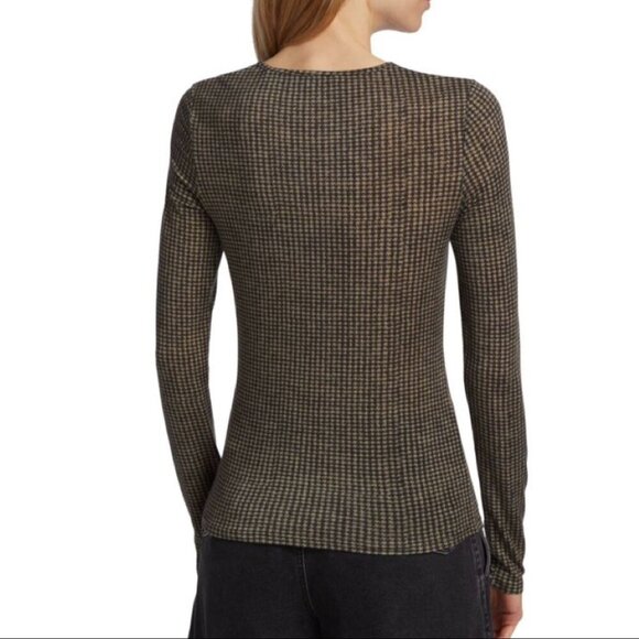 Vince Brown Black Houndstooth Crew-Neck Long Sleeve Top Women's Size Medium - Picture 2 of 16